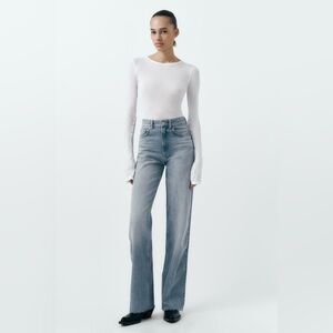 Zara high rise wide leg blue jeans, tall size with long inseam, size 4